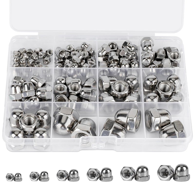 Vmuter Metric Kits Acorn Cap Nuts, 304 (18-8) Stainless Steel M3 M4 M5 M6 M8 M10 Dome Nuts for Furniture Automotive Marine Hardware, 111pcs - Image 1